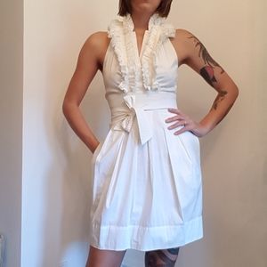 BCBG White Ruffle Cocktail Dress w. Pockets